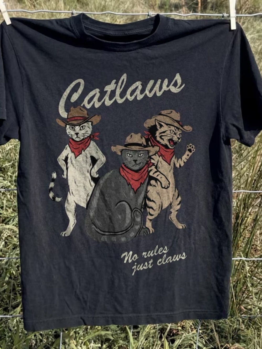 Gildan Black Catlaws Graphic Tee with Red Bandanas